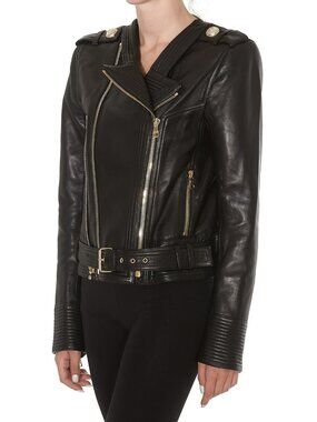 Balmain Black Lambskin-Leather Quilted Biker Jacket